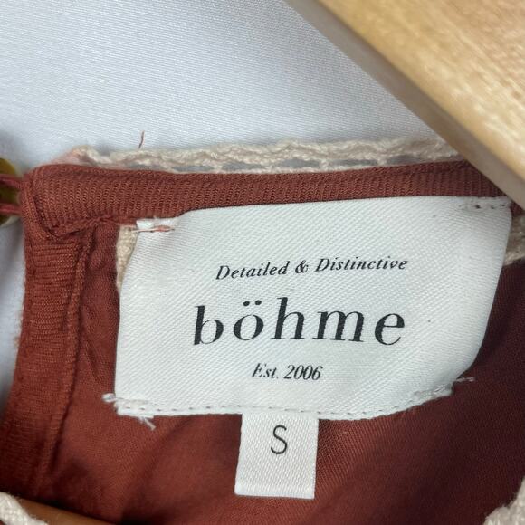 Bohme Peasant Top Size S Burnt Orange Ruffled Knit Lace Trim Cottagecore Boho - Picture 11 of 13